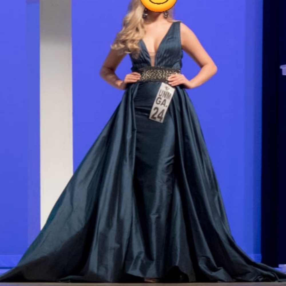 Jovani Couture Navy Dress with Attached Overskirt